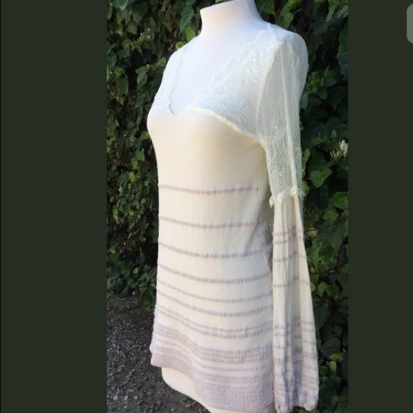 Free people sheer top white bell sleeve sweater - Picture 4 of 7